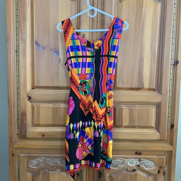 Vintage Pineapple Moon Abstract Faux Wrap Dress - Picture 2 of 8